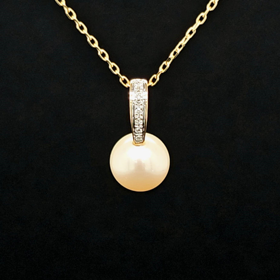 Freshwater Pearl & Diamond Pendant 3.21 Ctw – 14k Rose Gold – 8mm