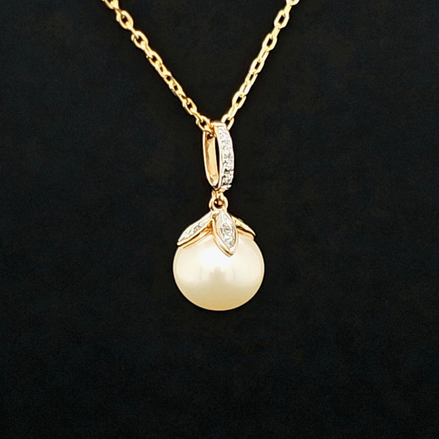 Freshwater Pearl & Diamond Pendant – 14k Rose Gold – 8mm