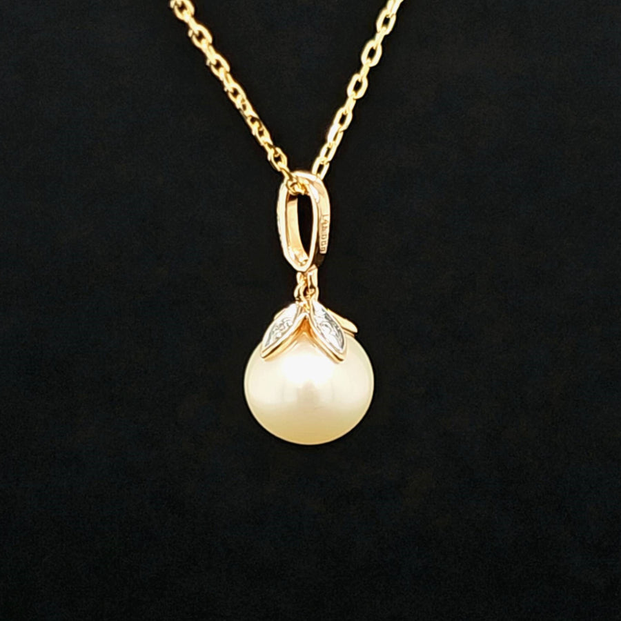 Freshwater Pearl & Diamond Pendant – 14k Rose Gold – 8mm