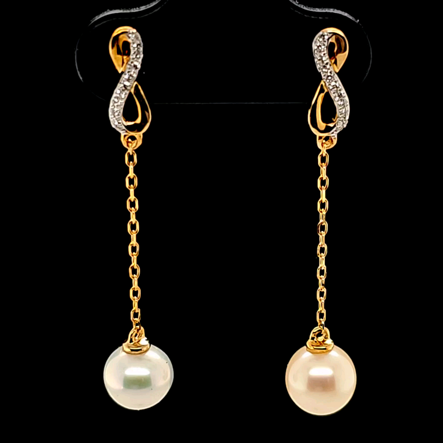 3.43 Ct Pearl & Diamond Earrings in 9K Yellow Gold