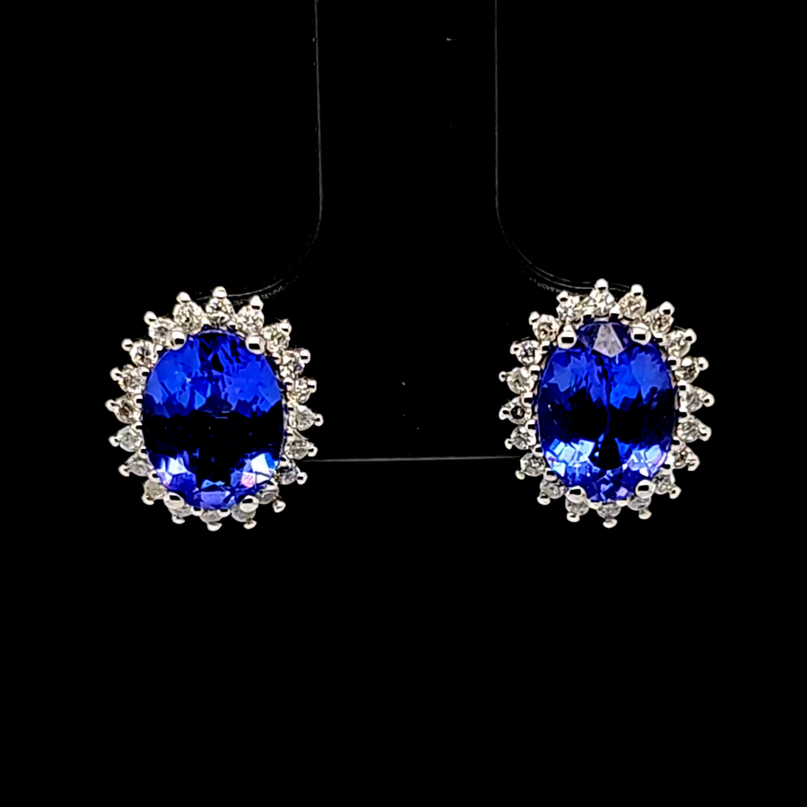 2.49 Ct Tanzanite & Diamond Earrings in 14K White Gold