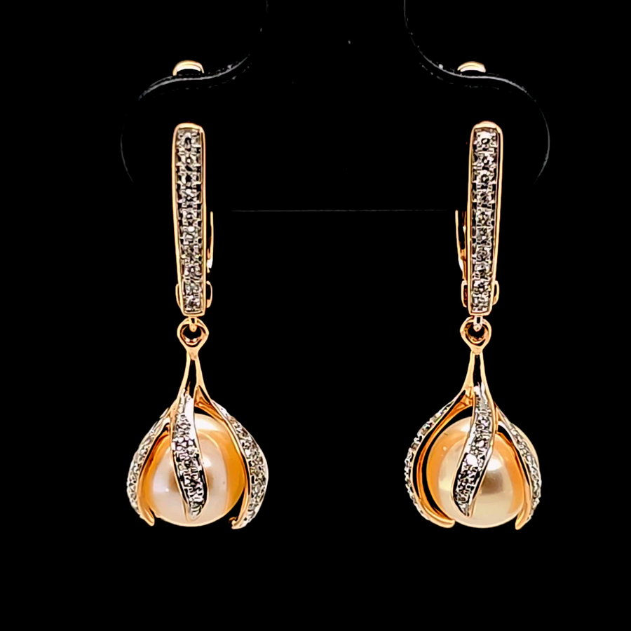 5.19 Ct Pearl & Diamond Earrings in 14K Rose Gold