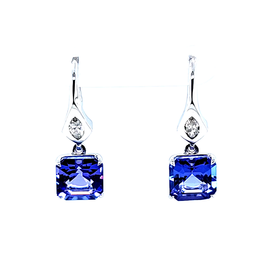 4.20 Ct Tanzanite & Diamond Earrings in 9 White Gold