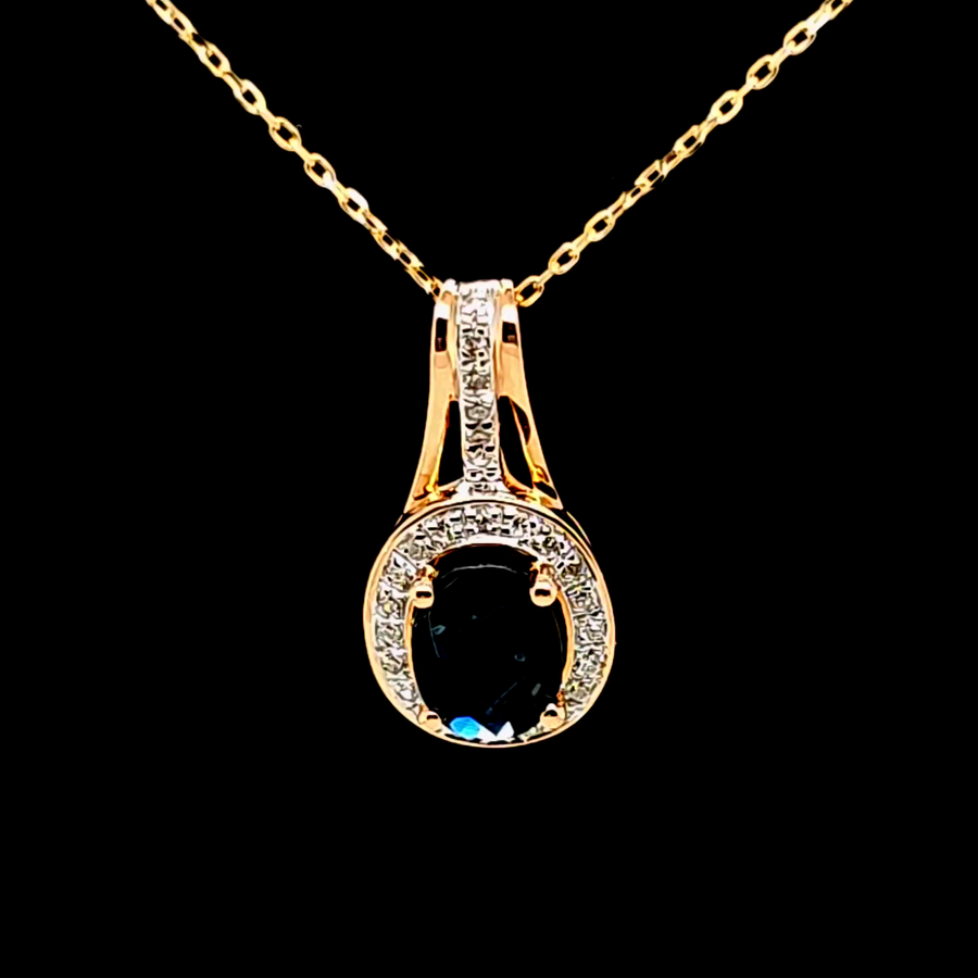 1.14 Ct Sapphire & Diamond Pendant – 14K Gold – 17.71 x 8.54mm