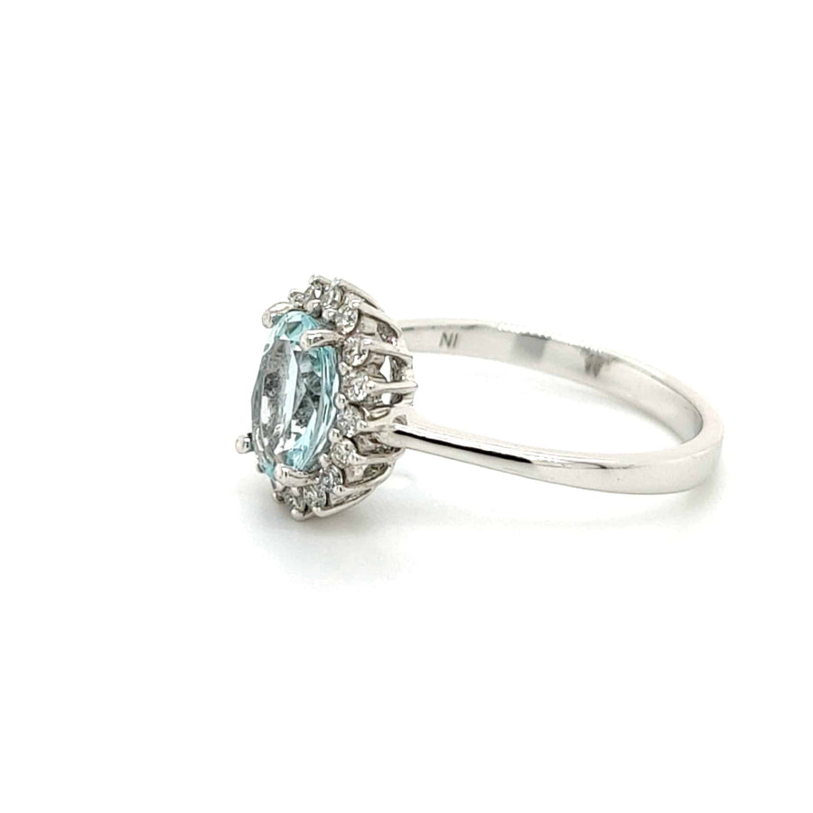 2.29 Ctw Aquamarine & Diamond Engagement Halo Ring in 14K White Gold