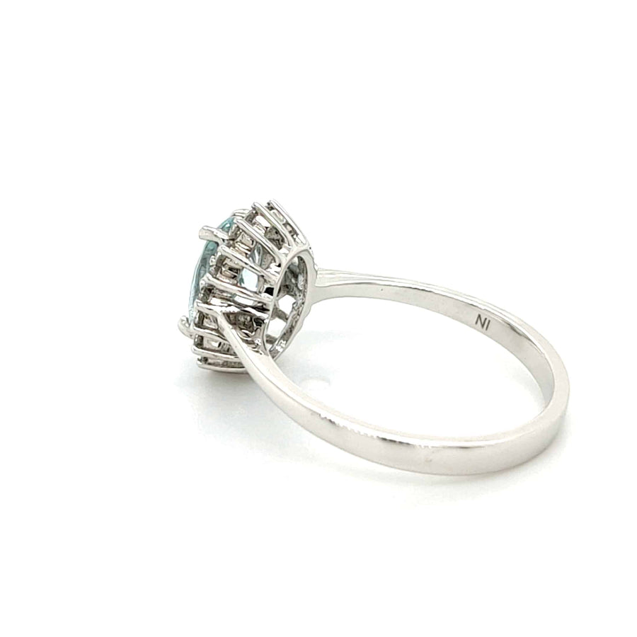 2.29 Ctw Aquamarine & Diamond Engagement Halo Ring in 14K White Gold