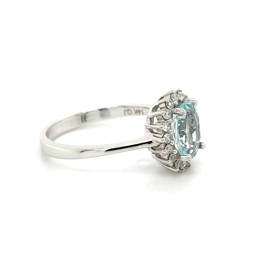 2.29 Ctw Aquamarine & Diamond Engagement Halo Ring in 14K White Gold