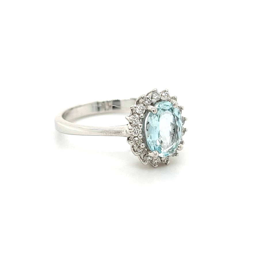 2.29 Ctw Aquamarine & Diamond Engagement Halo Ring in 14K White Gold