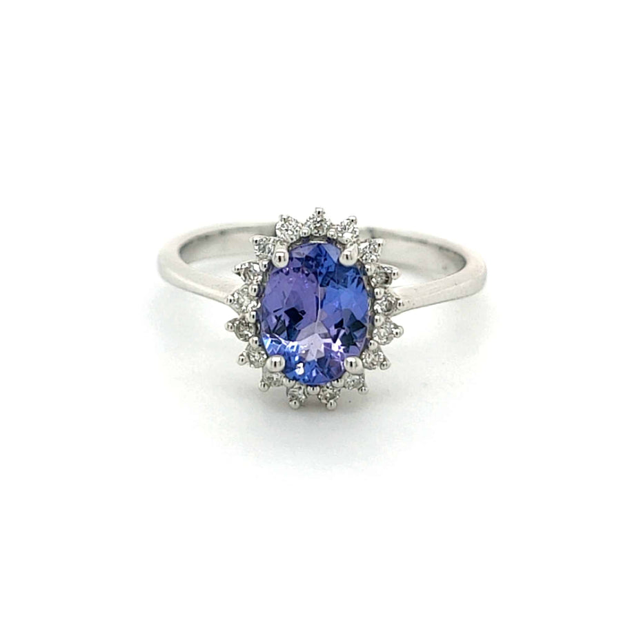 Natural Tanzanite & Diamond Halo Ring 