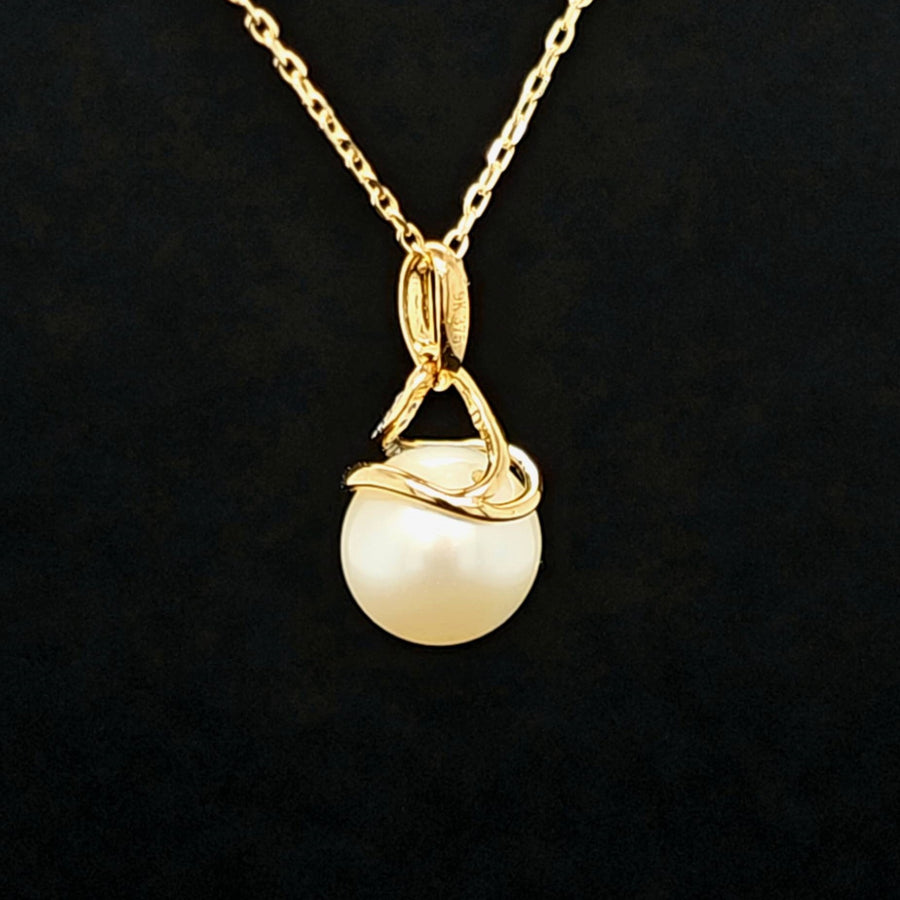 Freshwater Pearl & Diamond Pendant 3.91 Ctw – 9k Yellow Gold – 9mm
