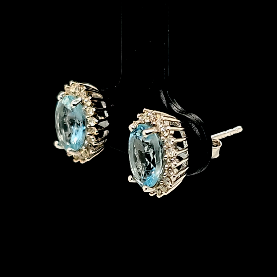 2.36 Ct Aquamarine & Diamond Earrings in 14K White Gold