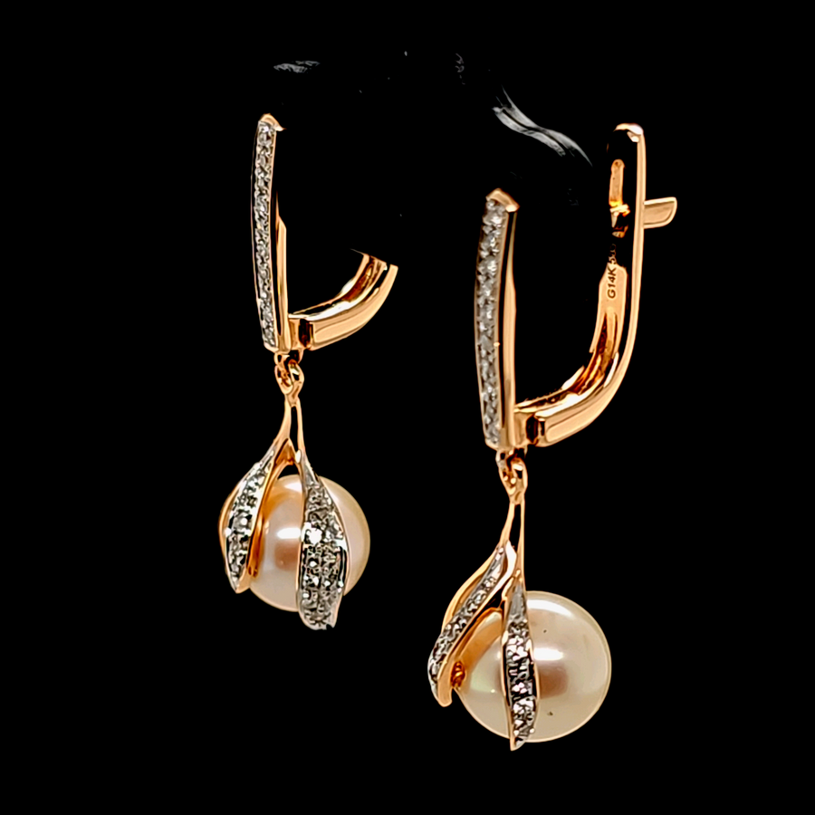 5.19 Ct Pearl & Diamond Earrings in 14K Rose Gold