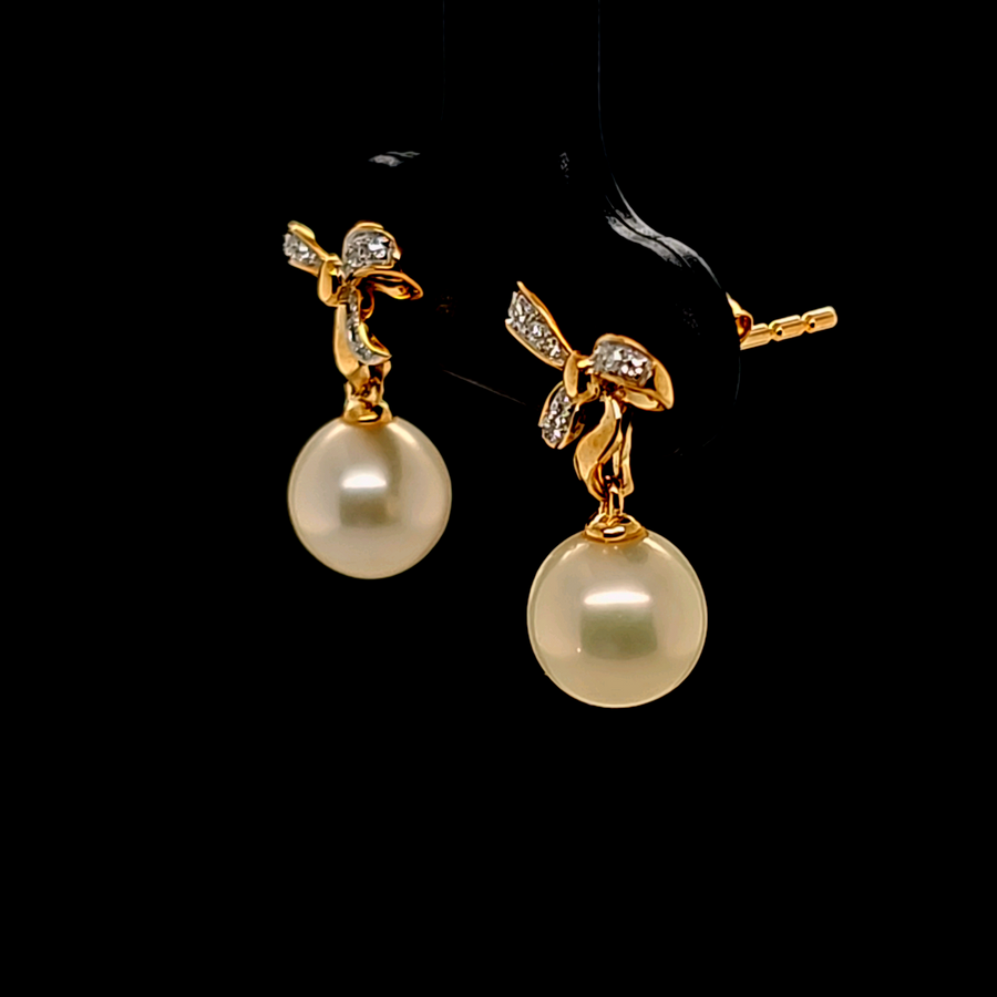 4.37 Ct Pearl & Diamond Earrings in 9K Yellow Gold