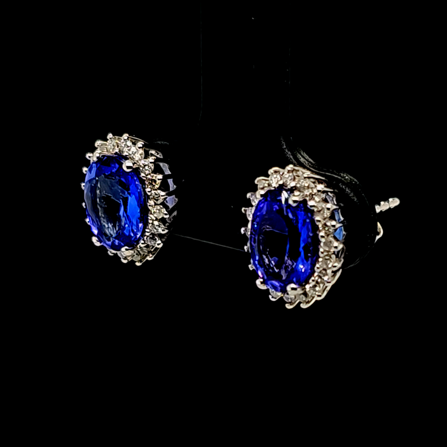 2.49 Ct Tanzanite & Diamond Earrings in 14K White Gold