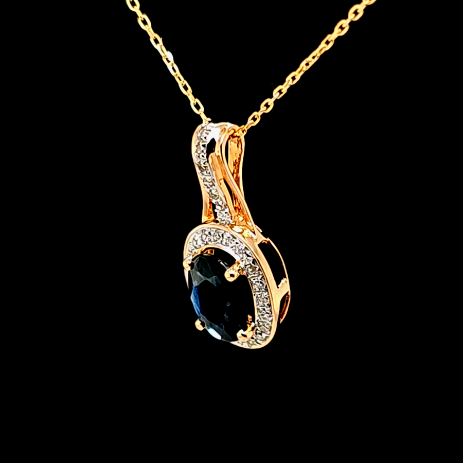 1.14 Ct Sapphire & Diamond Pendant – 14K Gold – 17.71 x 8.54mm