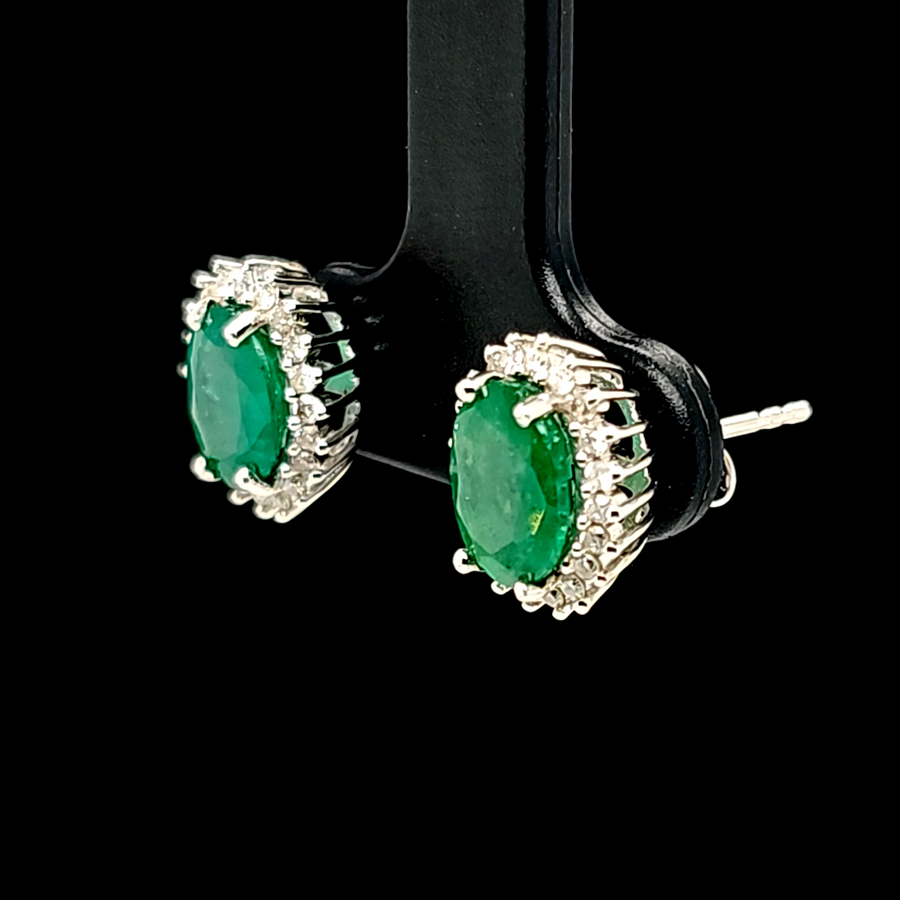 2.46 Ct Emerald & Diamond Earrings in 14K White Gold