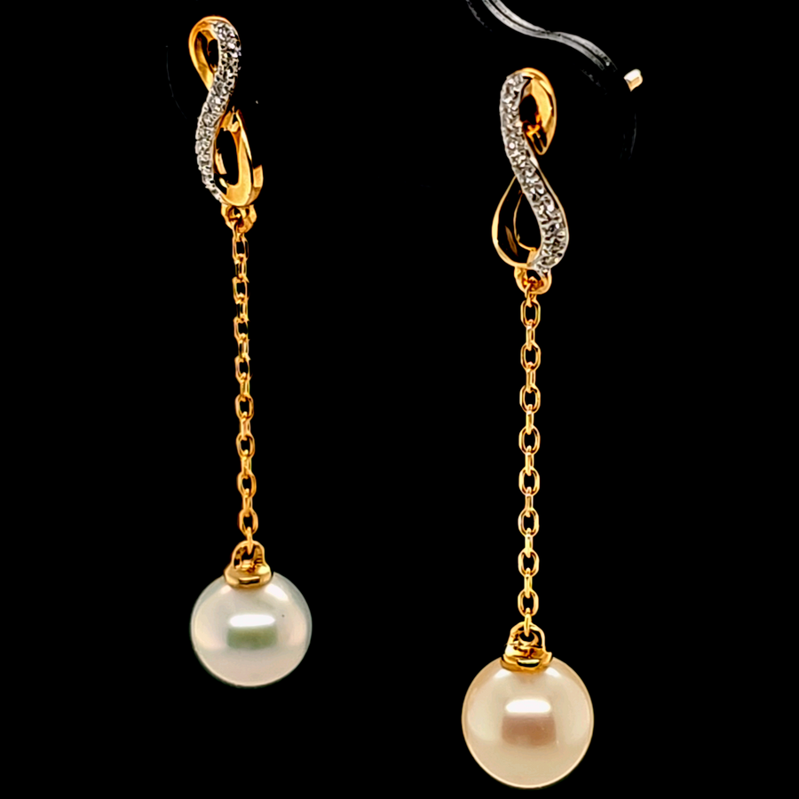 3.43 Ct Pearl & Diamond Earrings in 9K Yellow Gold