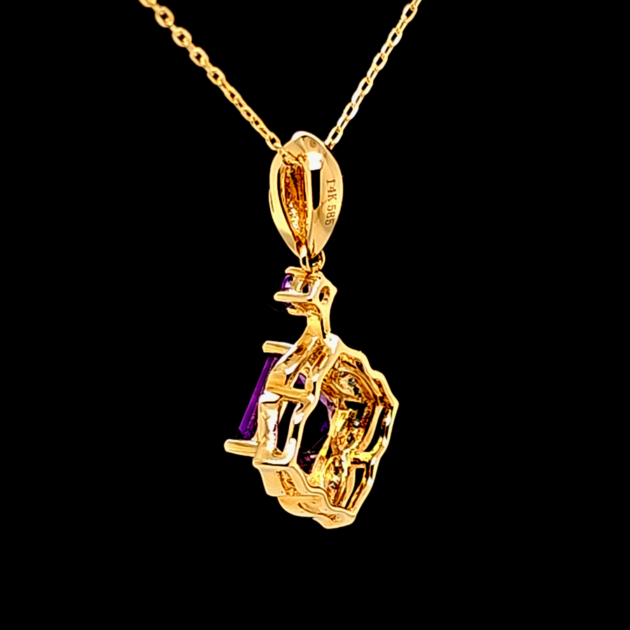 1.09 Ct Amethyst and Diamond Pendant – 14K Gold – 20.97 x 11.91mm