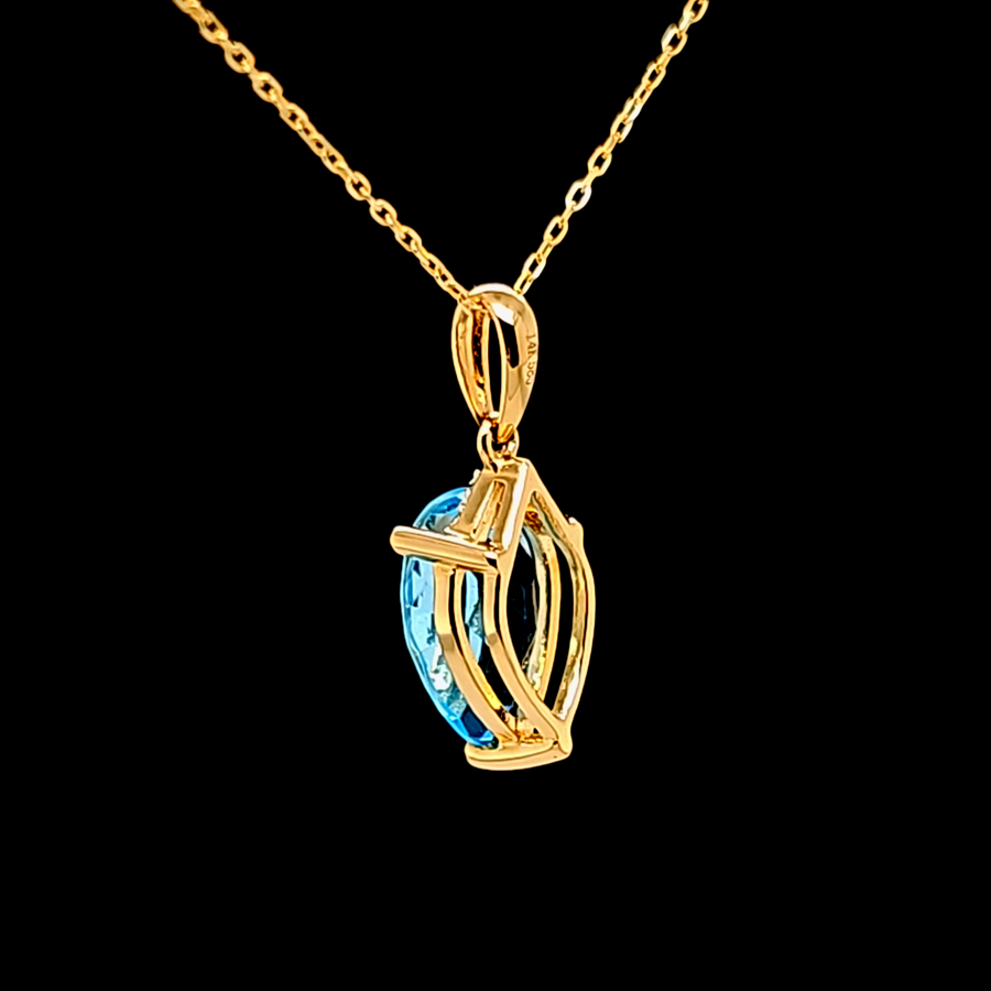 2.36 Ct Swiss Blue Topaz & Diamond Pendant – 14K Gold – 19.27 x 6.96mm