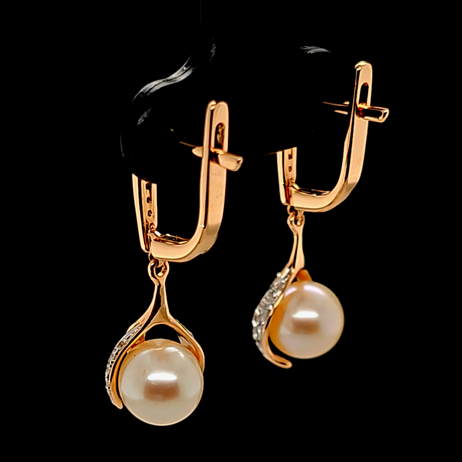 5.19 Ct Pearl & Diamond Earrings in 14K Rose Gold