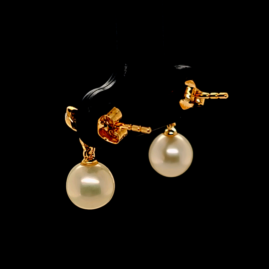 4.37 Ct Pearl & Diamond Earrings in 9K Yellow Gold