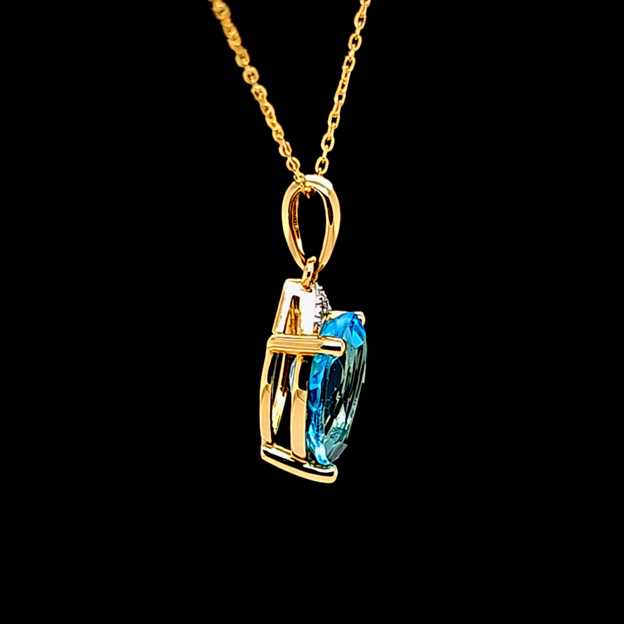 2.36 Ct Swiss Blue Topaz & Diamond Pendant – 14K Gold – 19.27 x 6.96mm