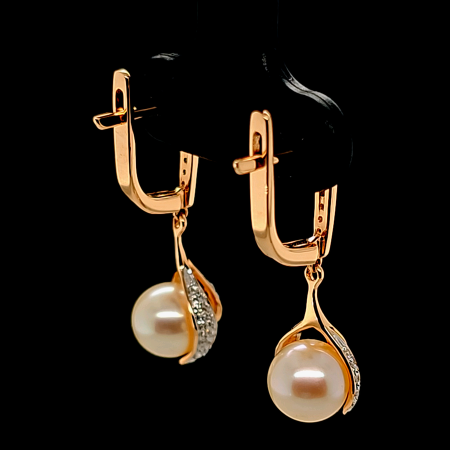 5.19 Ct Pearl & Diamond Earrings in 14K Rose Gold