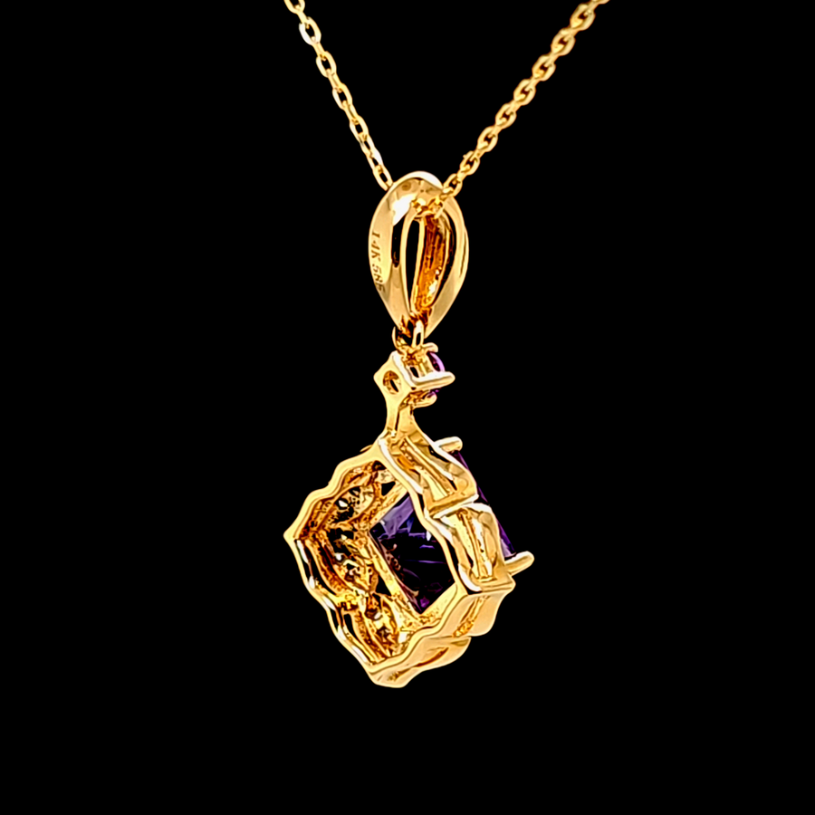 1.09 Ct Amethyst and Diamond Pendant – 14K Gold – 20.97 x 11.91mm