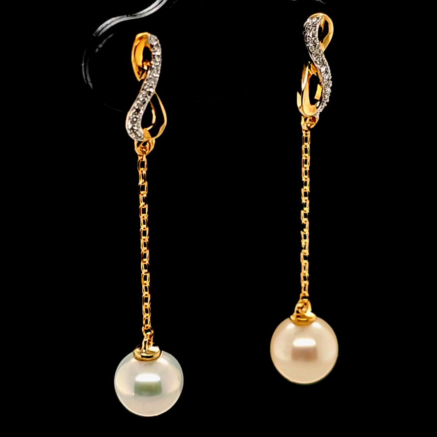 3.43 Ct Pearl & Diamond Earrings in 9K Yellow Gold