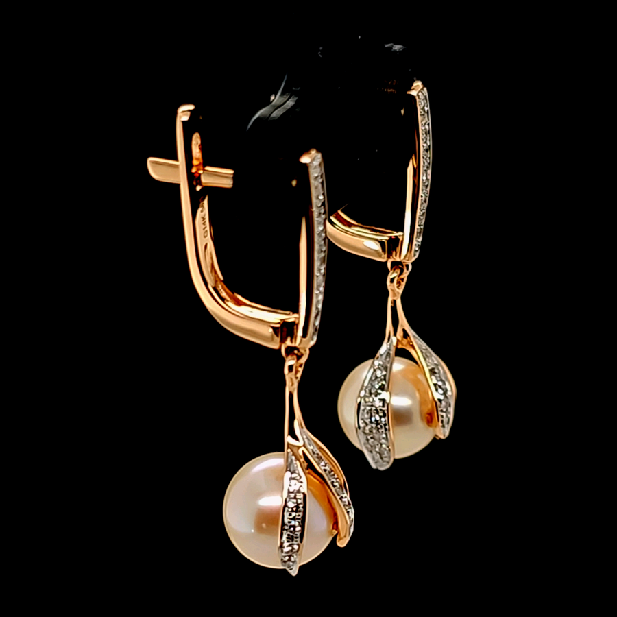 5.19 Ct Pearl & Diamond Earrings in 14K Rose Gold