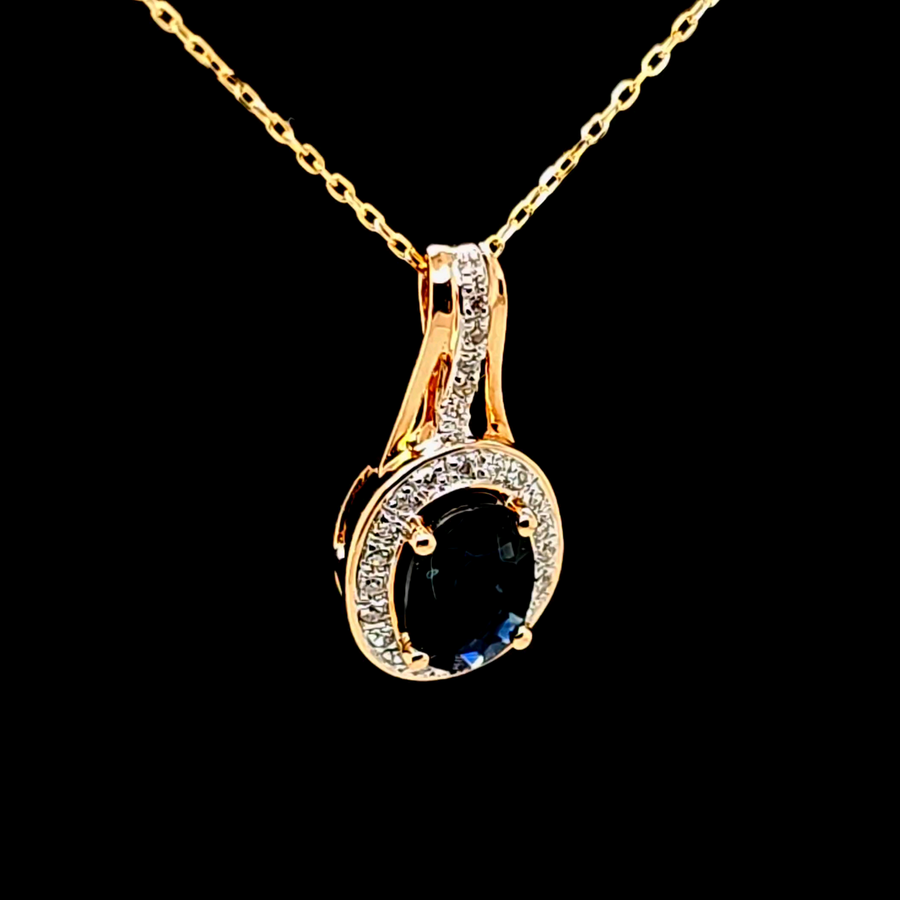 1.14 Ct Sapphire & Diamond Pendant – 14K Gold – 17.71 x 8.54mm