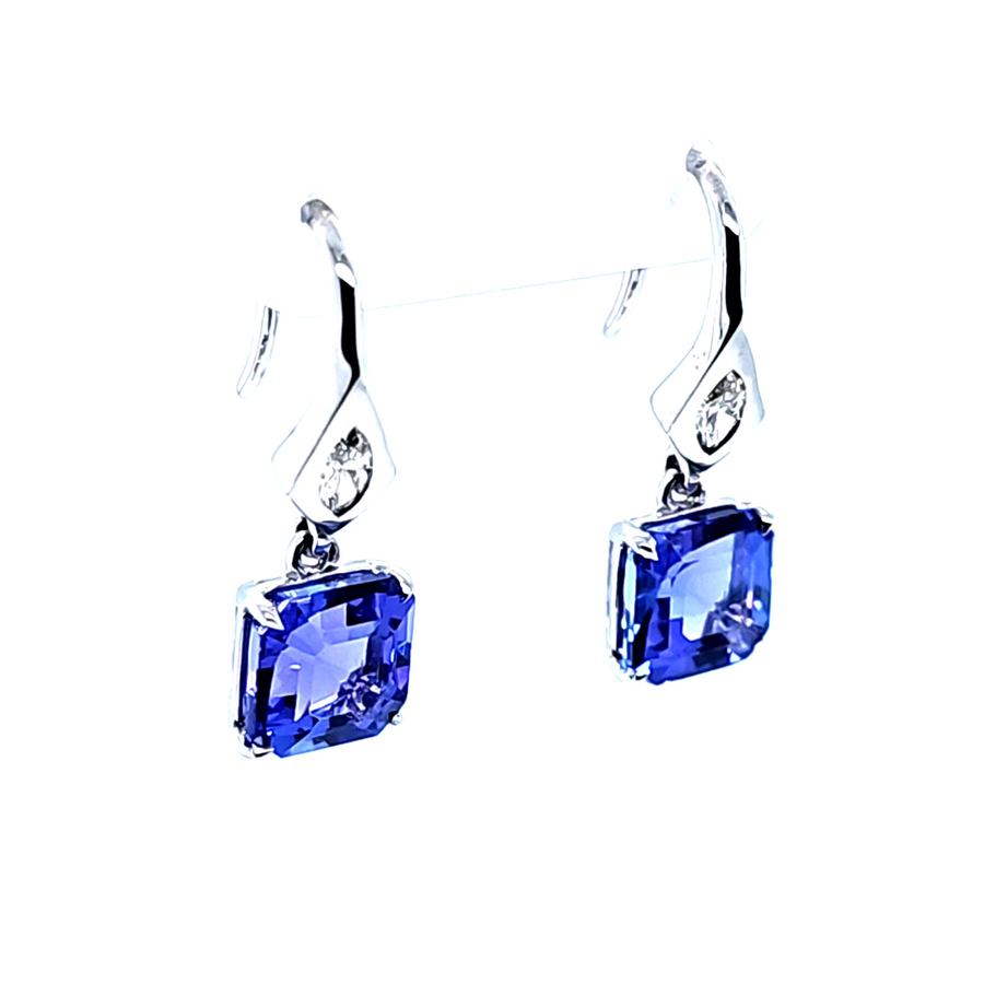 4.20 Ct Tanzanite & Diamond Earrings in 9 White Gold