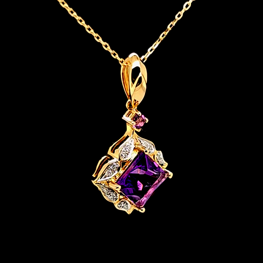 1.09 Ct Amethyst and Diamond Pendant – 14K Gold – 20.97 x 11.91mm