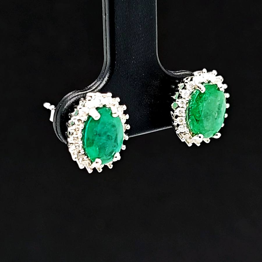 2.46 Ct Emerald & Diamond Earrings in 14K White Gold