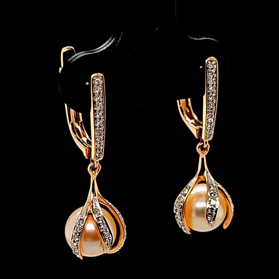 5.19 Ct Pearl & Diamond Earrings in 14K Rose Gold