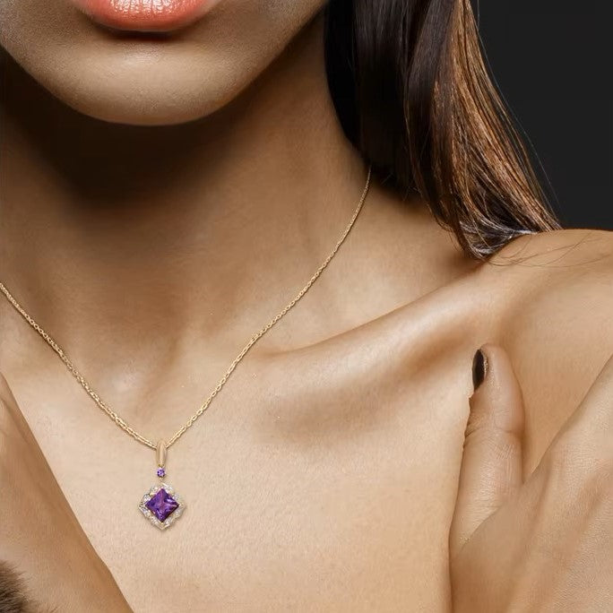 1.09 Ct Amethyst and Diamond Pendant – 14K Gold – 20.97 x 11.91mm