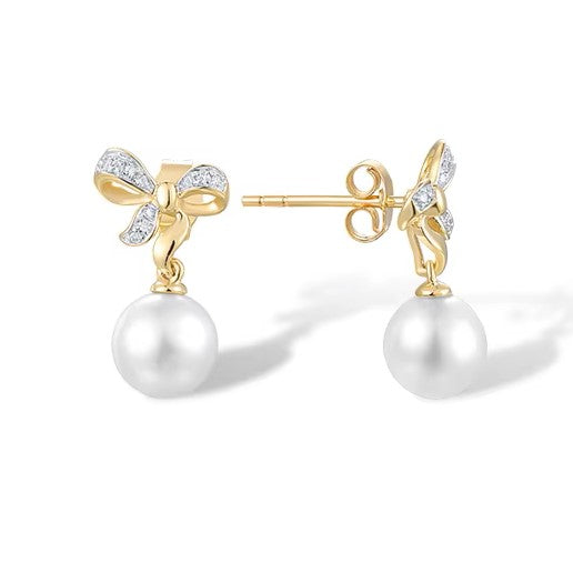 4.37 Ct Pearl & Diamond Earrings in 9K Yellow Gold