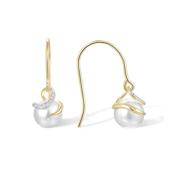 5.04 Ct Pearl & Diamond Earrings in 9K Yellow Gold