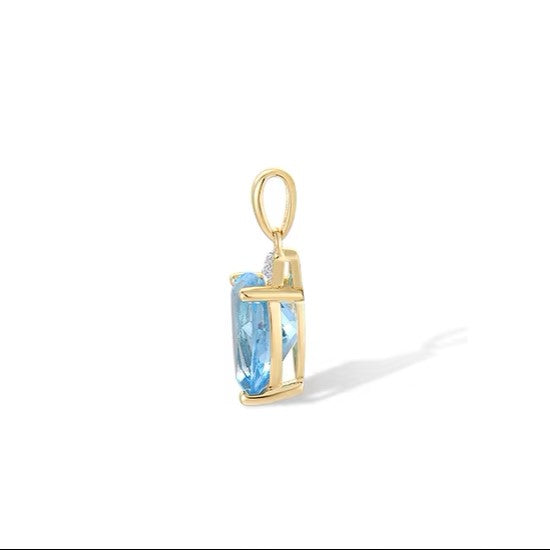 2.36 Ct Swiss Blue Topaz & Diamond Pendant – 14K Gold – 19.27 x 6.96mm