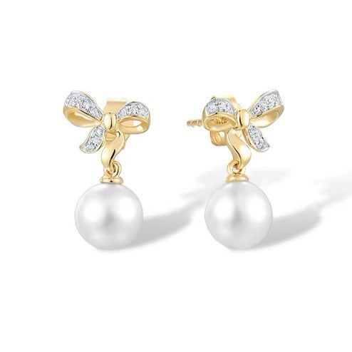 4.37 Ct Pearl & Diamond Earrings in 9K Yellow Gold