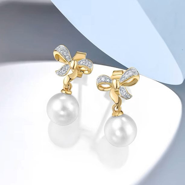 4.37 Ct Pearl & Diamond Earrings in 9K Yellow Gold