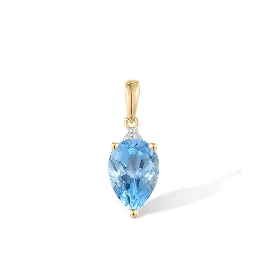 2.36 Ct Swiss Blue Topaz & Diamond Pendant – 14K Gold – 19.27 x 6.96mm