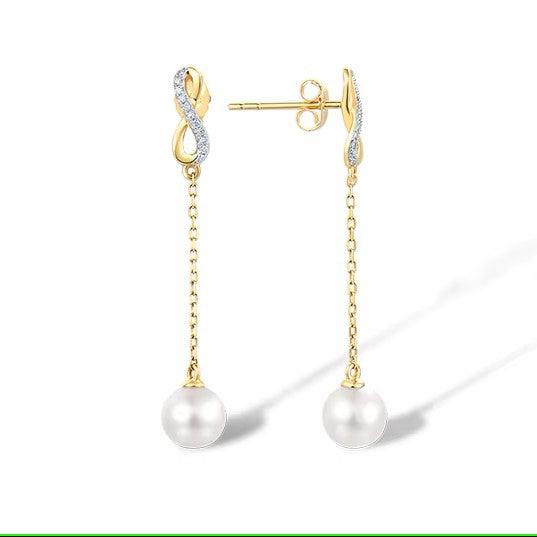 3.43 Ct Pearl & Diamond Earrings in 9K Yellow Gold