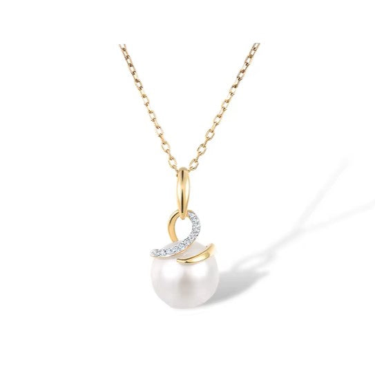 3.91 Freshwater Pearl & Diamond Pendant – 9k Yellow Gold – 9mm