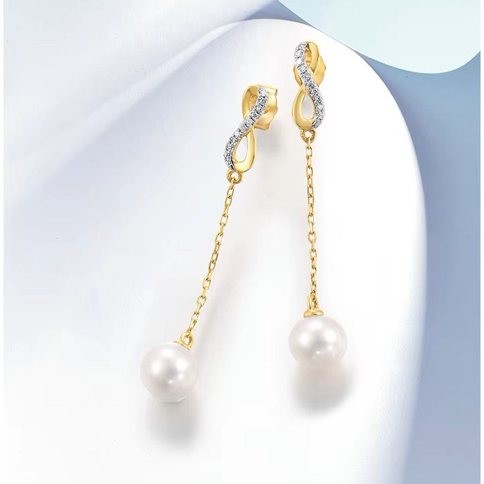 3.43 Ct Pearl & Diamond Earrings in 9K Yellow Gold