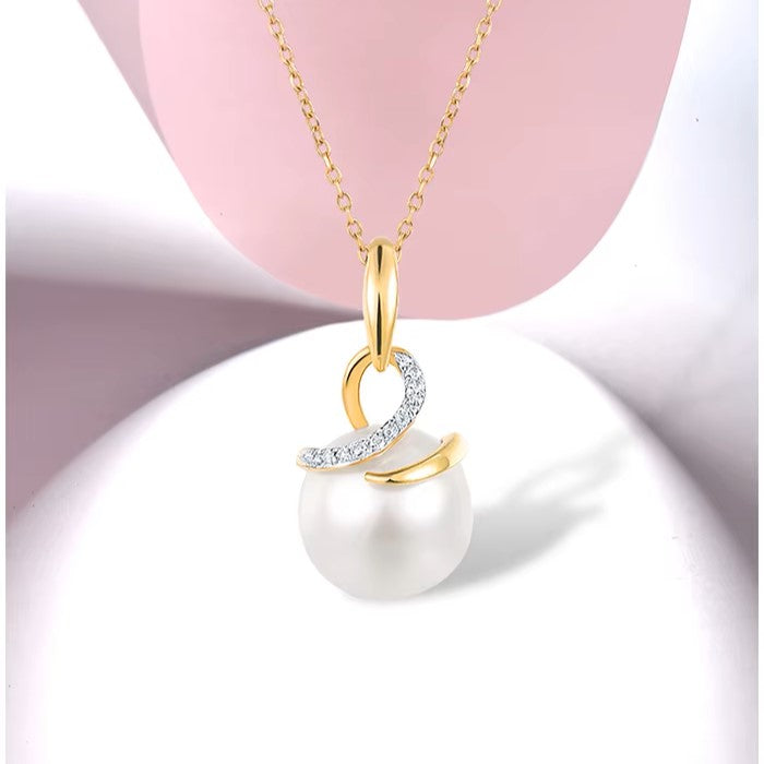 3.91 Freshwater Pearl & Diamond Pendant – 9k Yellow Gold – 9mm