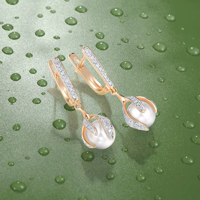 5.19 Ct Pearl & Diamond Earrings in 14K Rose Gold