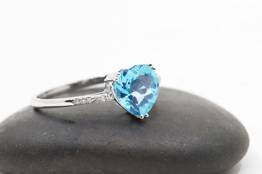 Swiss Blue Topaz & Diamond Ring 