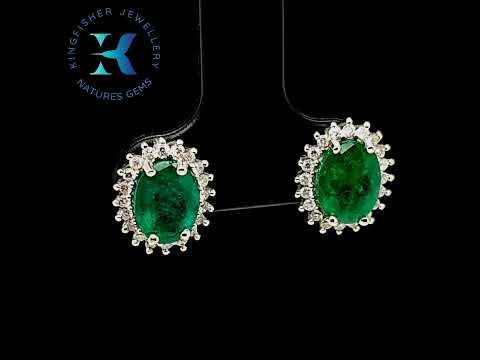 2.46 Ct Emerald & Diamond Earrings in 14K White Gold