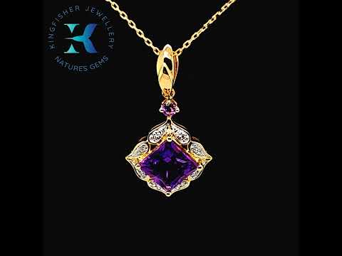 1.09 Ct Amethyst and Diamond Pendant – 14K Gold – 20.97 x 11.91mm